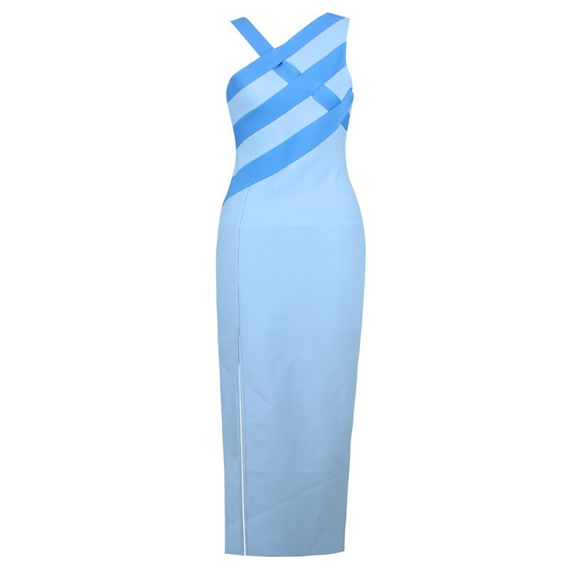 Sky Blue Asymmetrical Bandage Dress - Kelly Obi New York