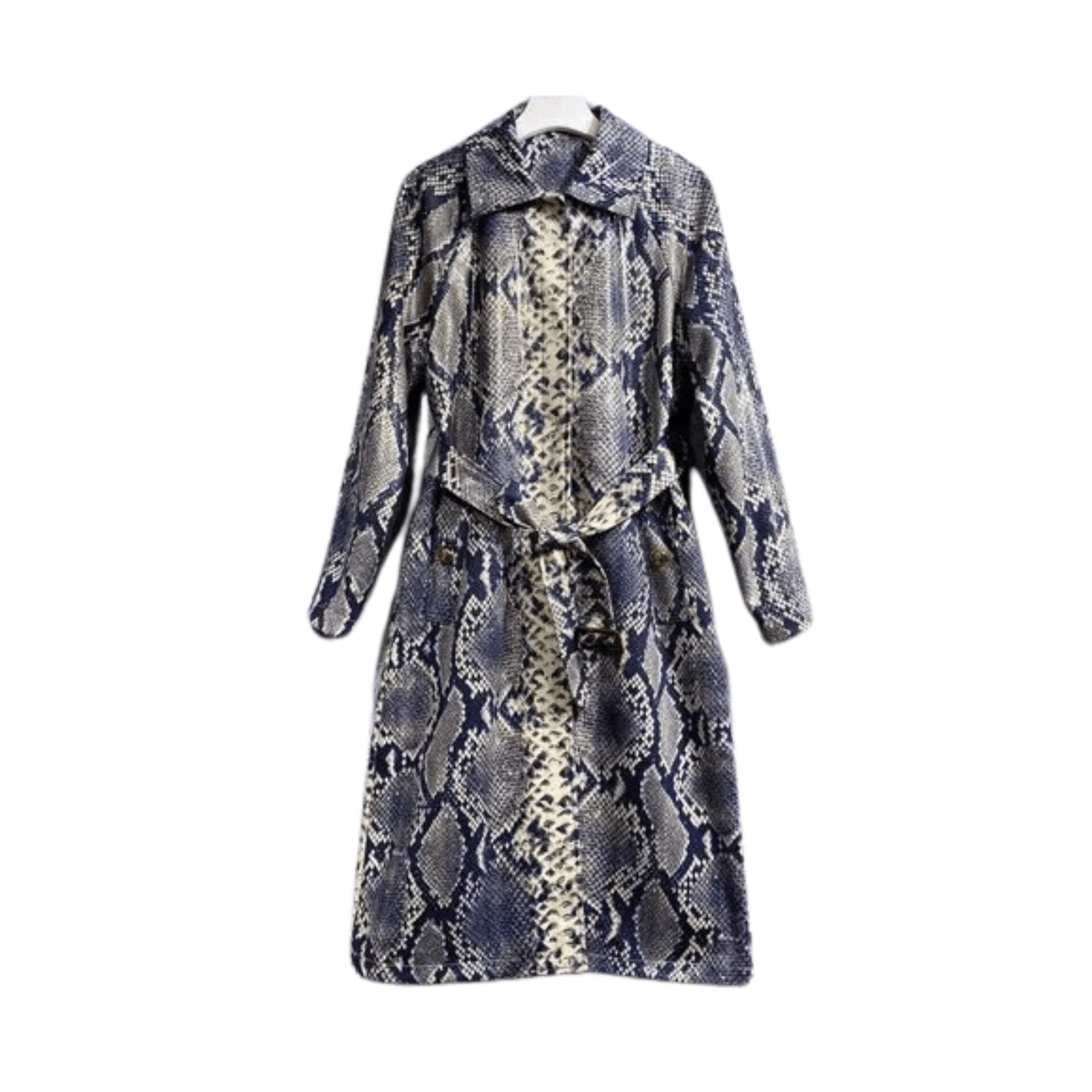 Snakeskin Pattern Vegan Leather Belted Coat - Kelly Obi New York