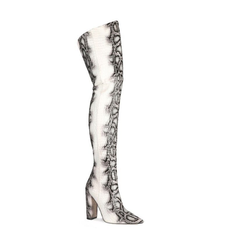 Snakeskin Print Over-The-Knee Boots - Kelly Obi New York