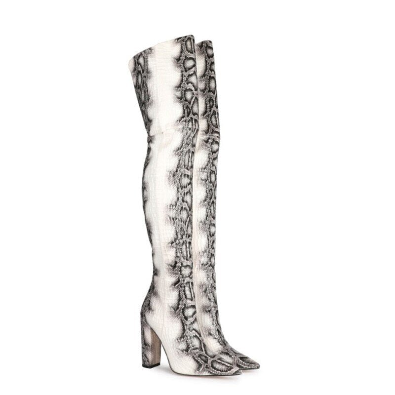 Snakeskin Print Over-The-Knee Boots - Kelly Obi New York