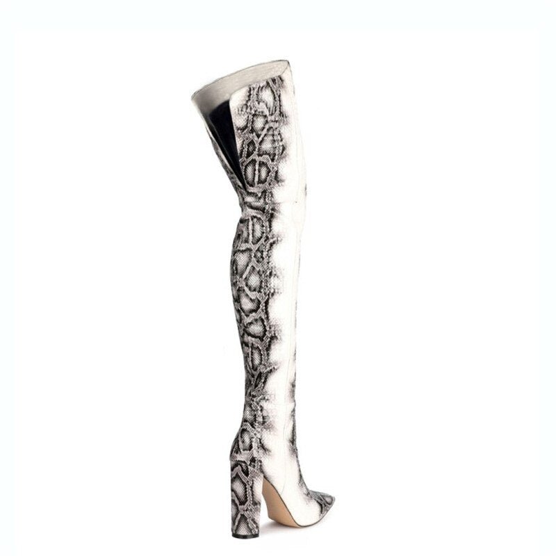 Snakeskin Print Over-The-Knee Boots - Kelly Obi New York