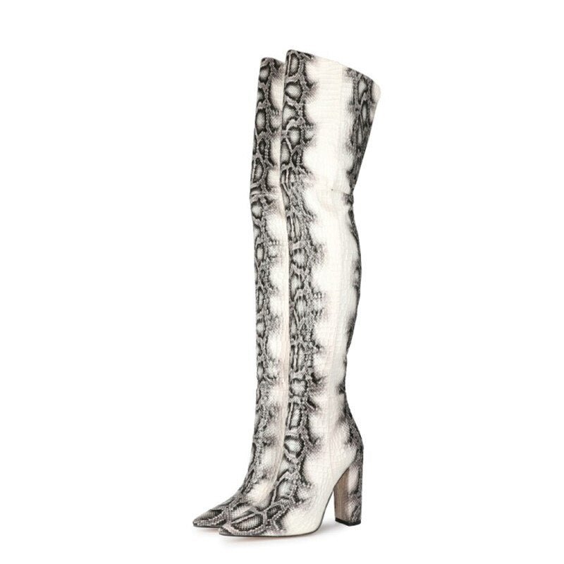 Snakeskin Print Over-The-Knee Boots - Kelly Obi New York