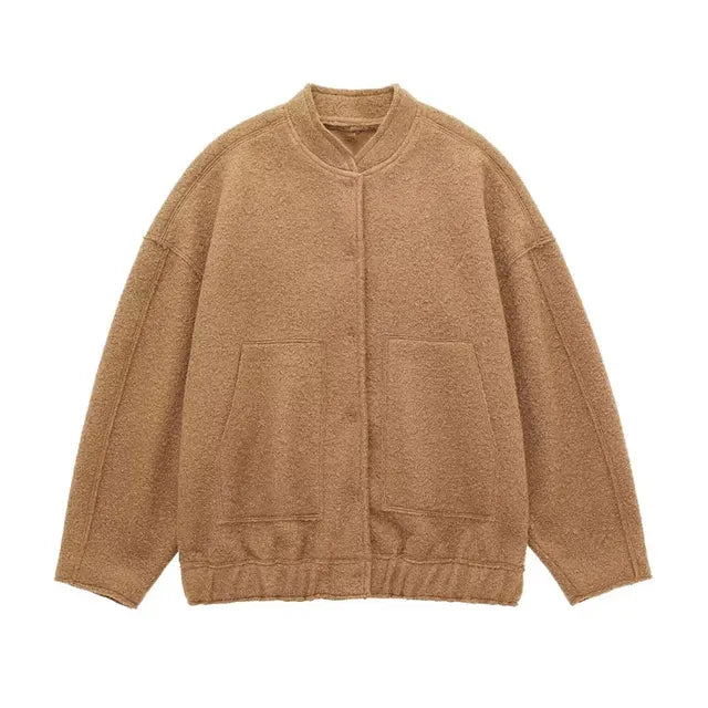 Snap Buttons Woolen Jacket - Kelly Obi New York