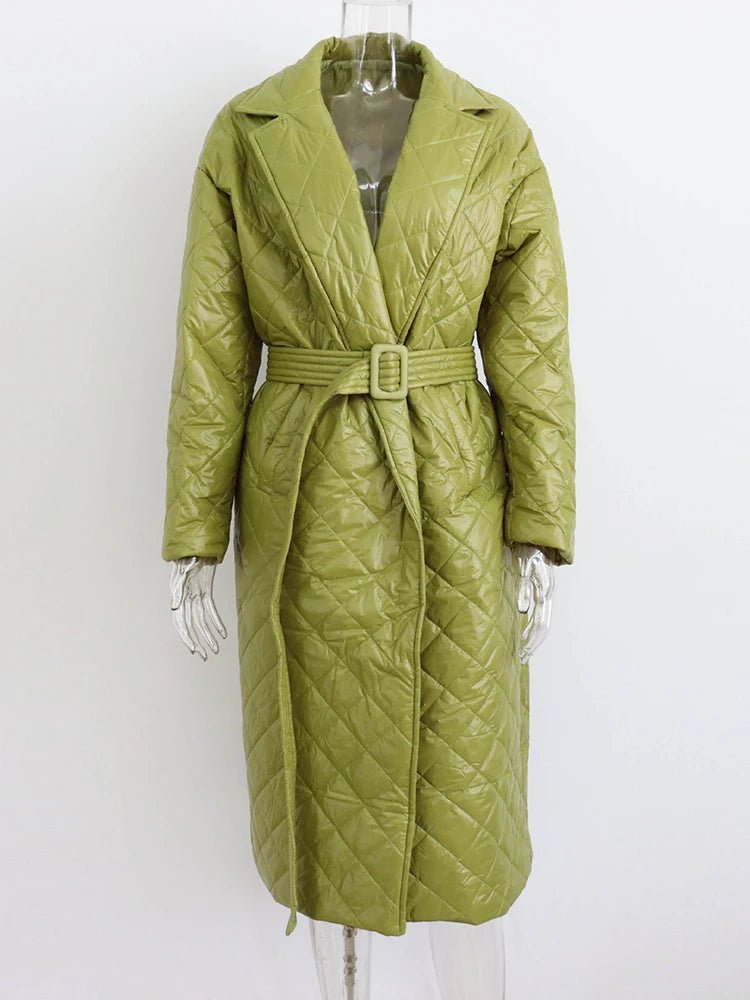 Soft Sheen Quilted Belted Coat - Kelly Obi New York