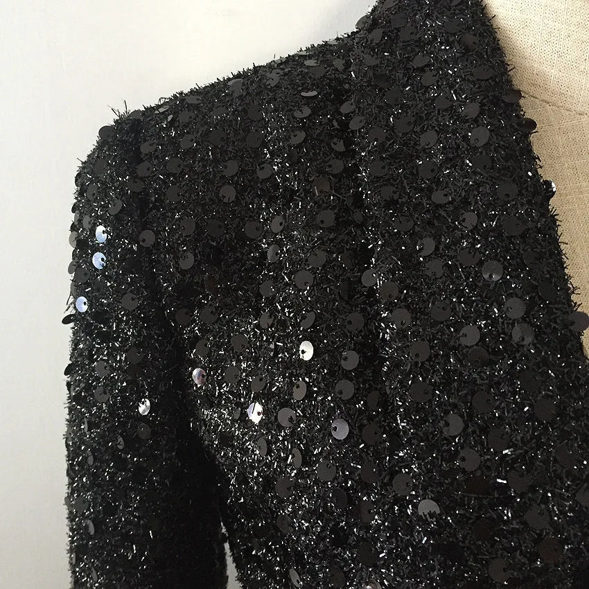 Sparkling Sequined Double-Breasted Slim Blazer - Kelly Obi New York