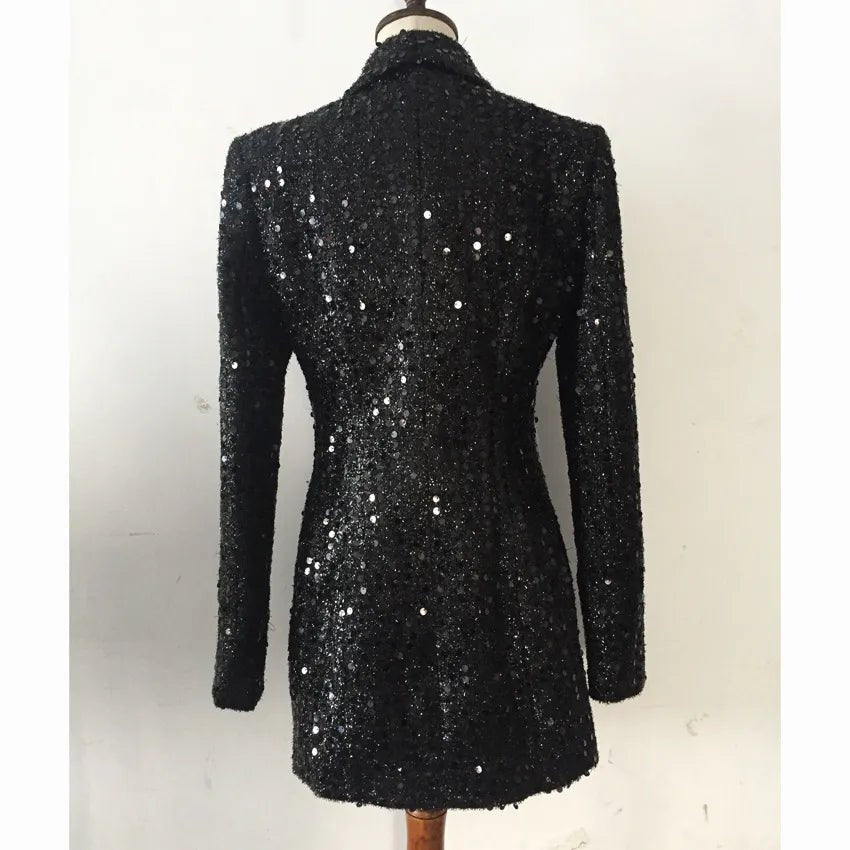 Sparkling Sequined Double-Breasted Slim Blazer - Kelly Obi New York
