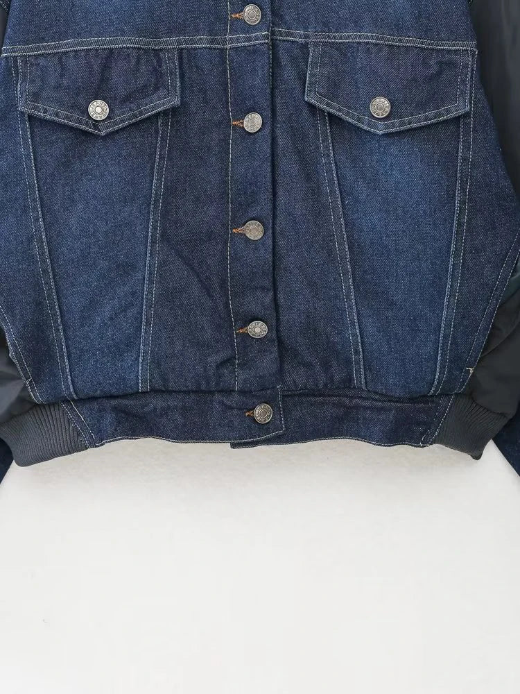 Spliced Denim Loose Bomber Jacket - Kelly Obi New York