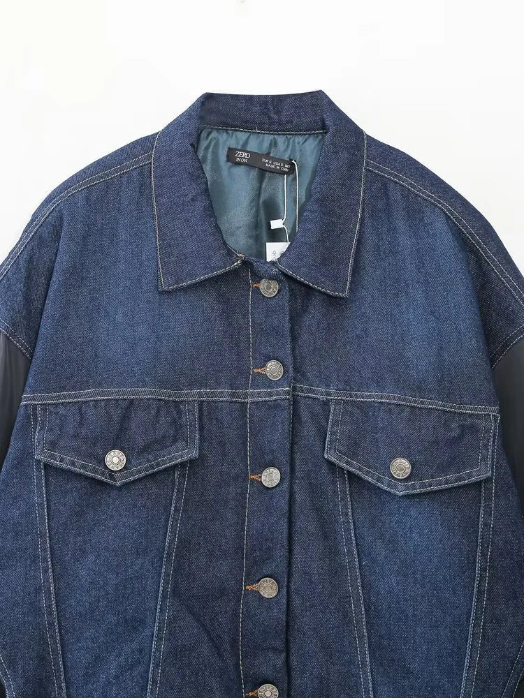 Spliced Denim Loose Bomber Jacket - Kelly Obi New York