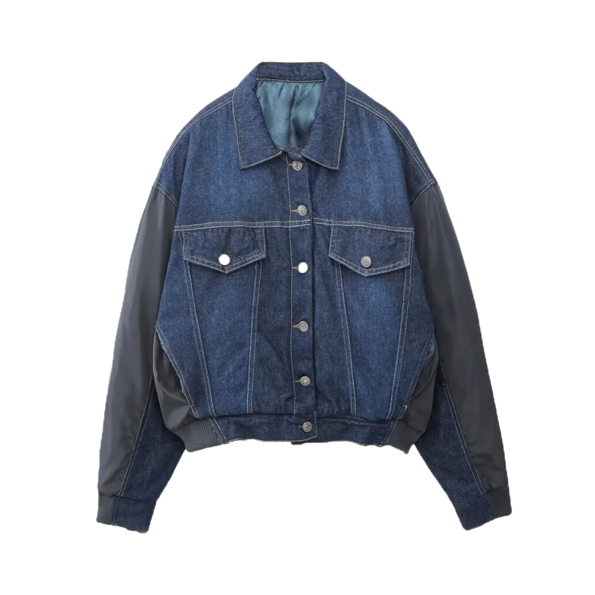 Spliced Denim Loose Bomber Jacket - Kelly Obi New York