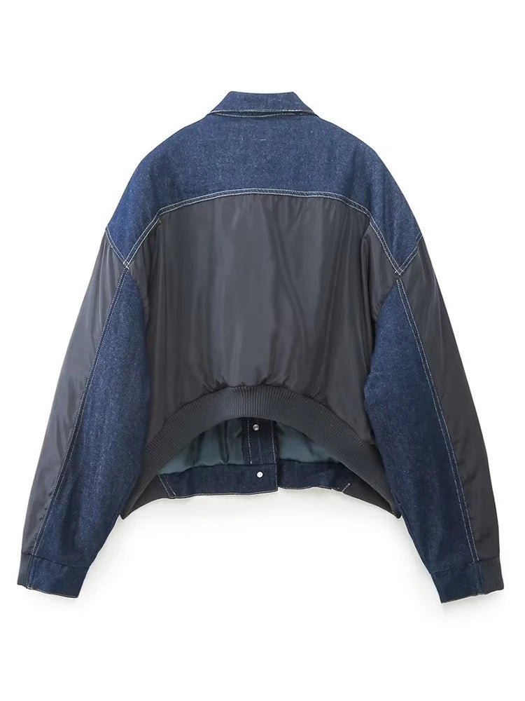 Spliced Denim Loose Bomber Jacket - Kelly Obi New York