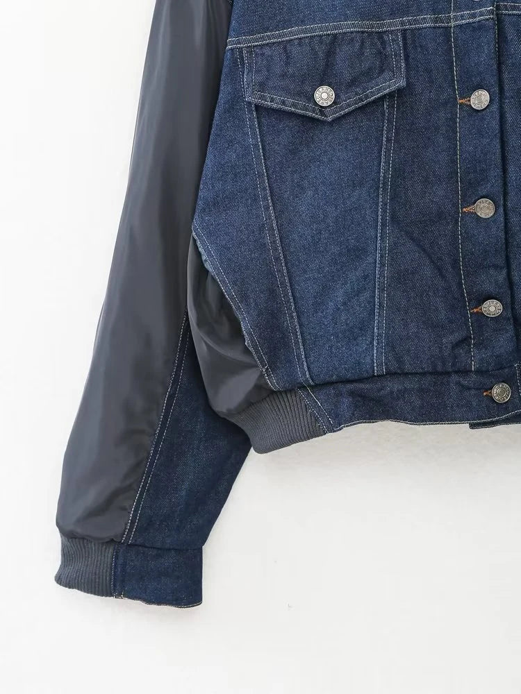 Spliced Denim Loose Bomber Jacket - Kelly Obi New York