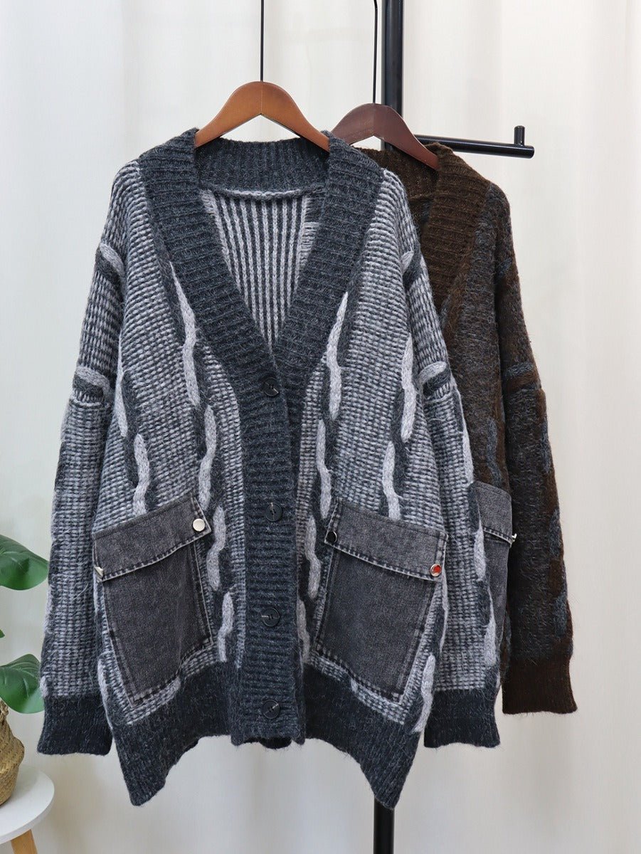 Spliced Denim Pocket Knit Cardigan - Kelly Obi New York