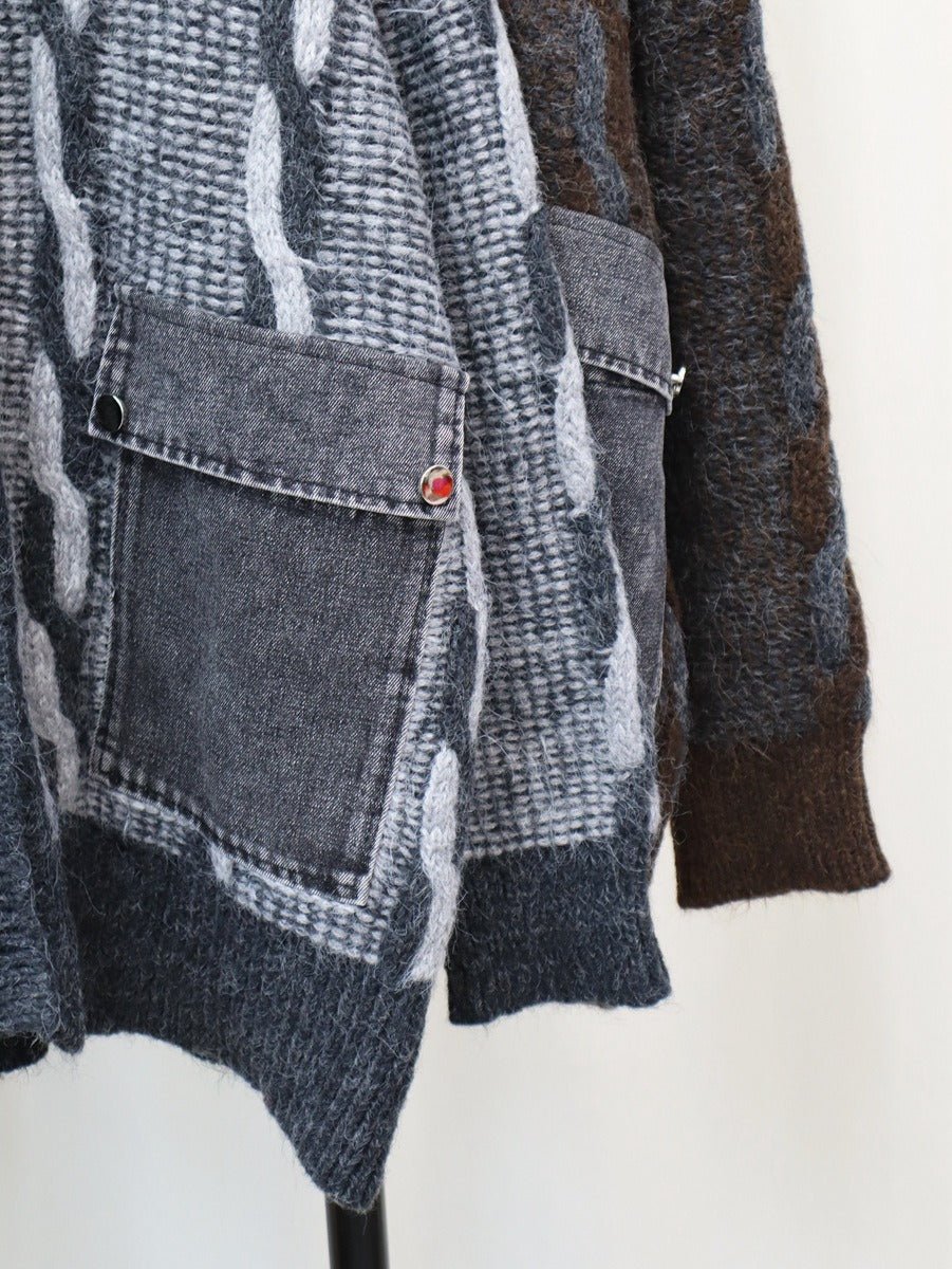 Spliced Denim Pocket Knit Cardigan - Kelly Obi New York