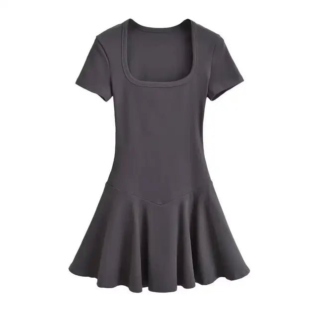 Square Collar Pleated Mini Dress - Kelly Obi New York