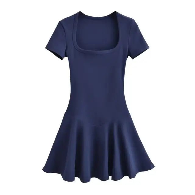 Square Collar Pleated Mini Dress - Kelly Obi New York