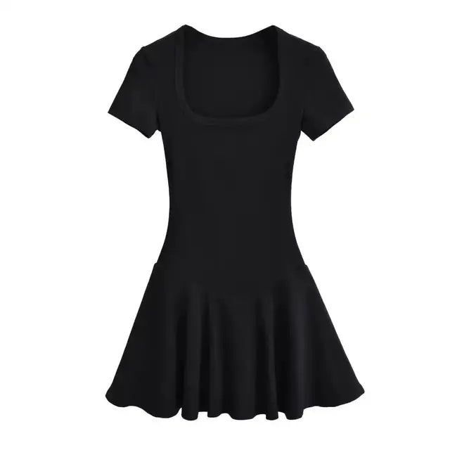 Square Collar Pleated Mini Dress - Kelly Obi New York