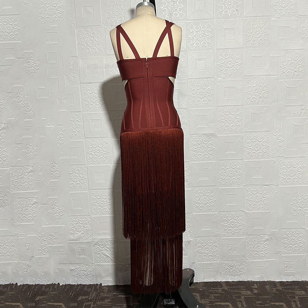 Strappy Cutout Fringed Dress - Kelly Obi New York