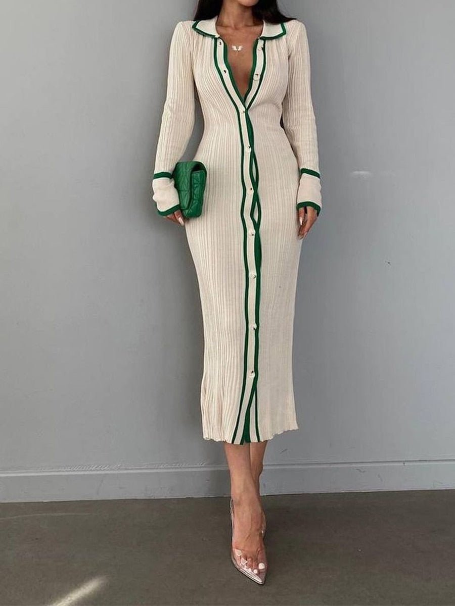 Stripe Lapel Dress - Kelly Obi New York