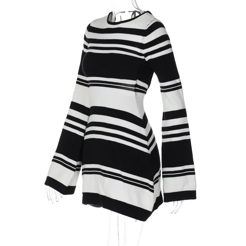 Striped Backless Knit Mini Dress - Kelly Obi New York