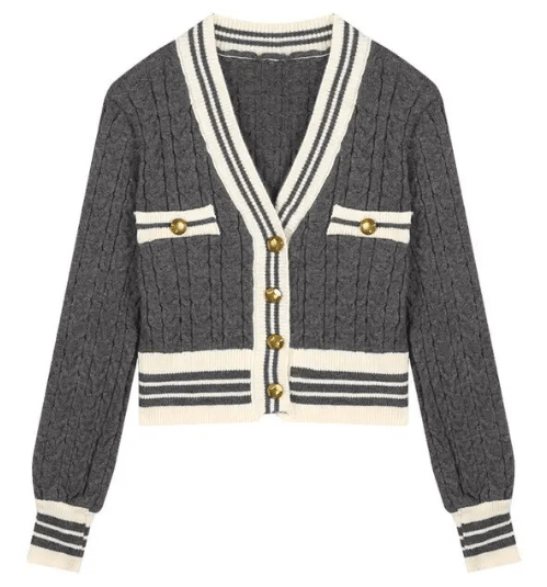 Striped Edges Short Knit Sweater - Kelly Obi New York