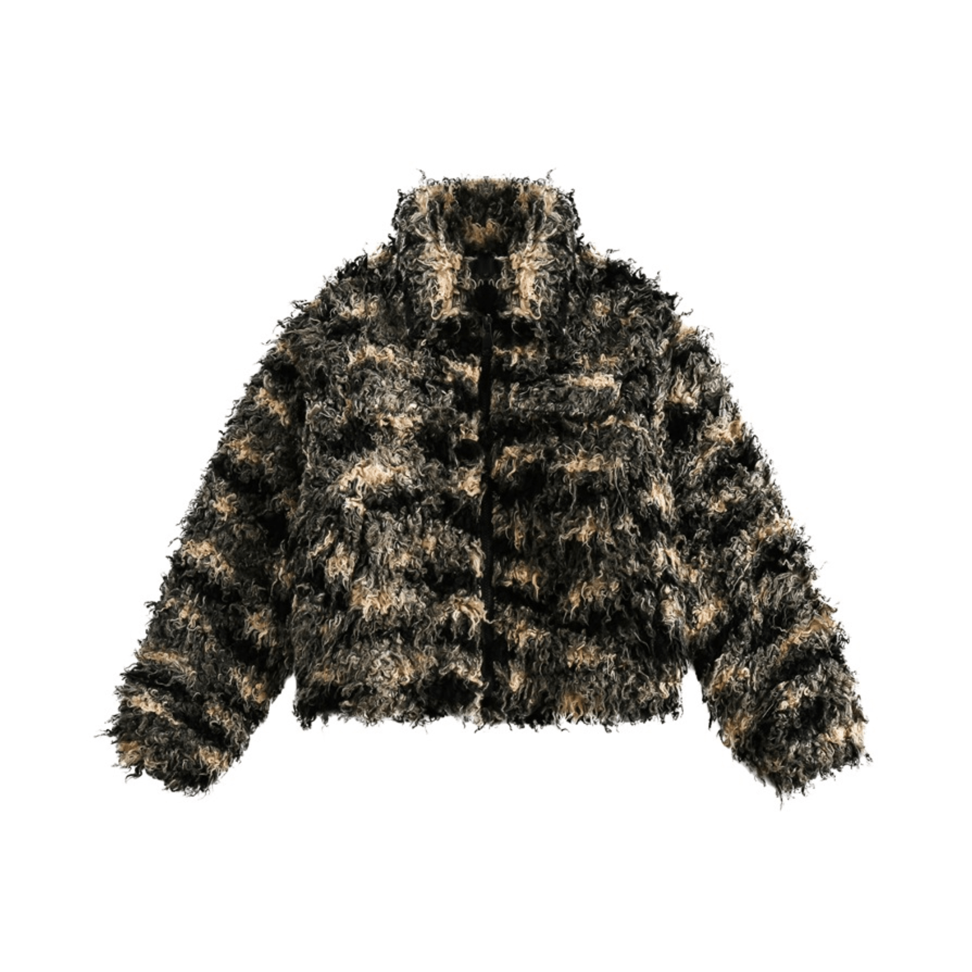 Striped Faux Fur Stand Collar Jacket - Kelly Obi New York