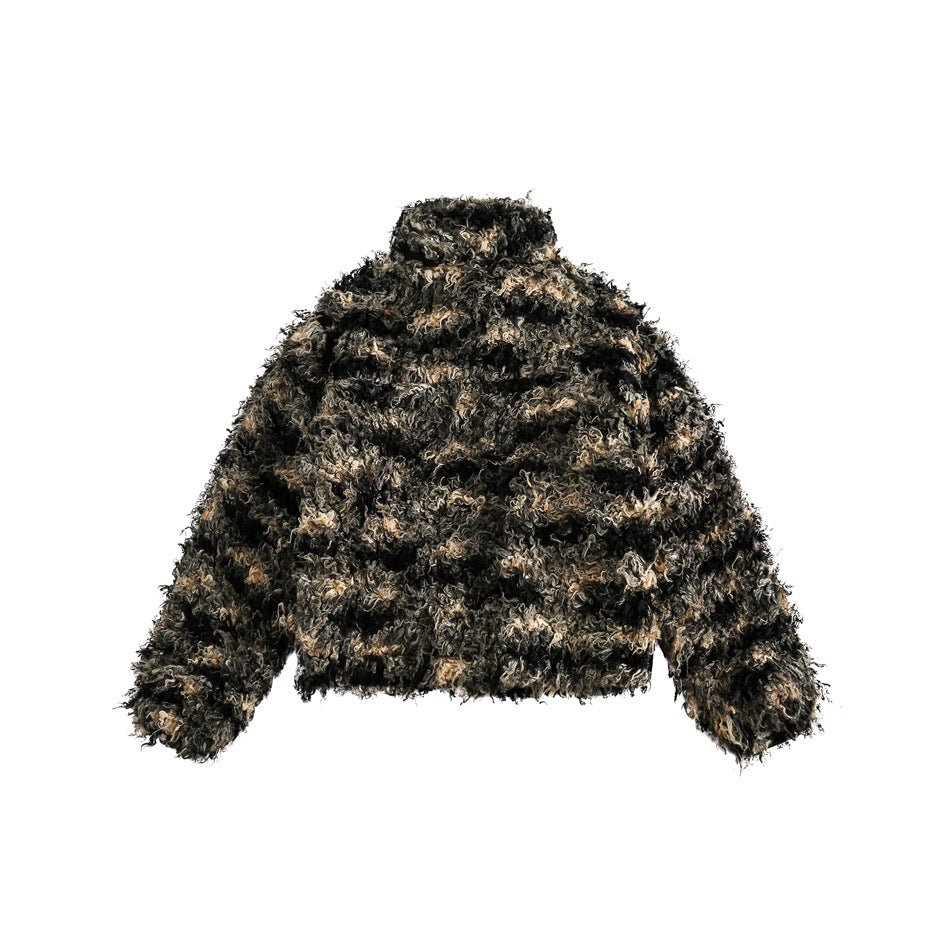 Striped Faux Fur Stand Collar Jacket - Kelly Obi New York