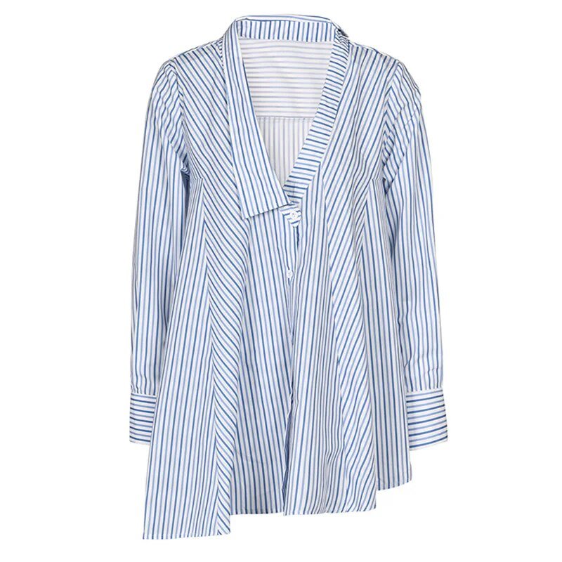 Striped Irregular Lapel Loose Shirt - Kelly Obi New York