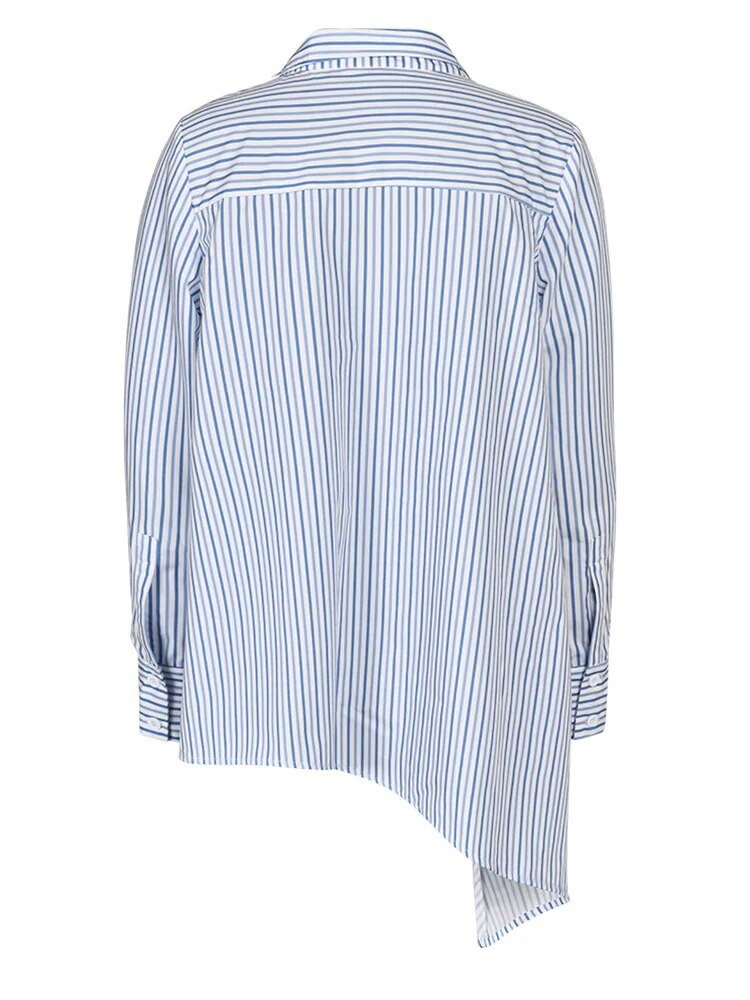 Striped Irregular Lapel Loose Shirt - Kelly Obi New York