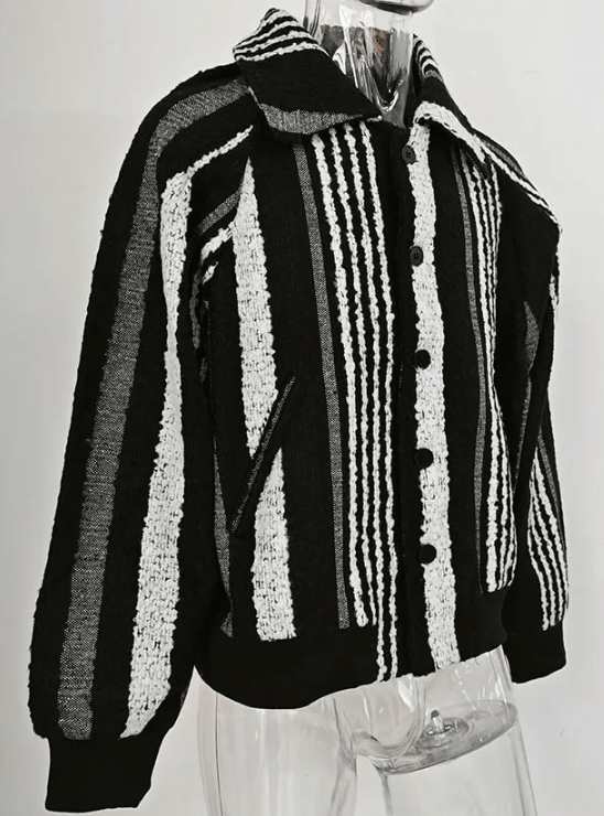 Striped Jacquard Loose Woolen Jacket - Kelly Obi New York