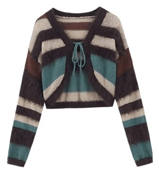 Striped Lace-Up Knit Cropped Sweater - Kelly Obi New York