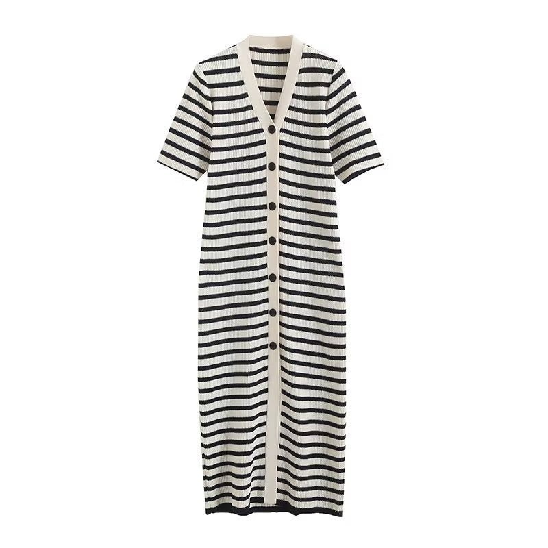 Striped Long Knit Dress - Kelly Obi New York