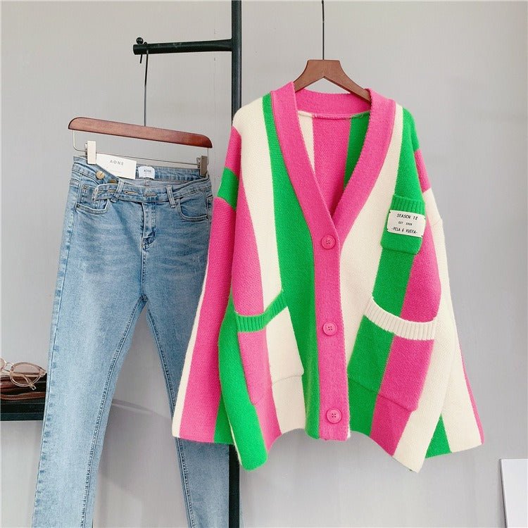 Striped Loose Knitted Cardigan - Kelly Obi New York