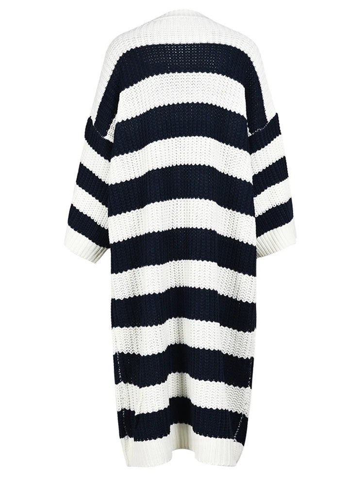 Striped Loose Knitted Dress Sweater - Kelly Obi New York