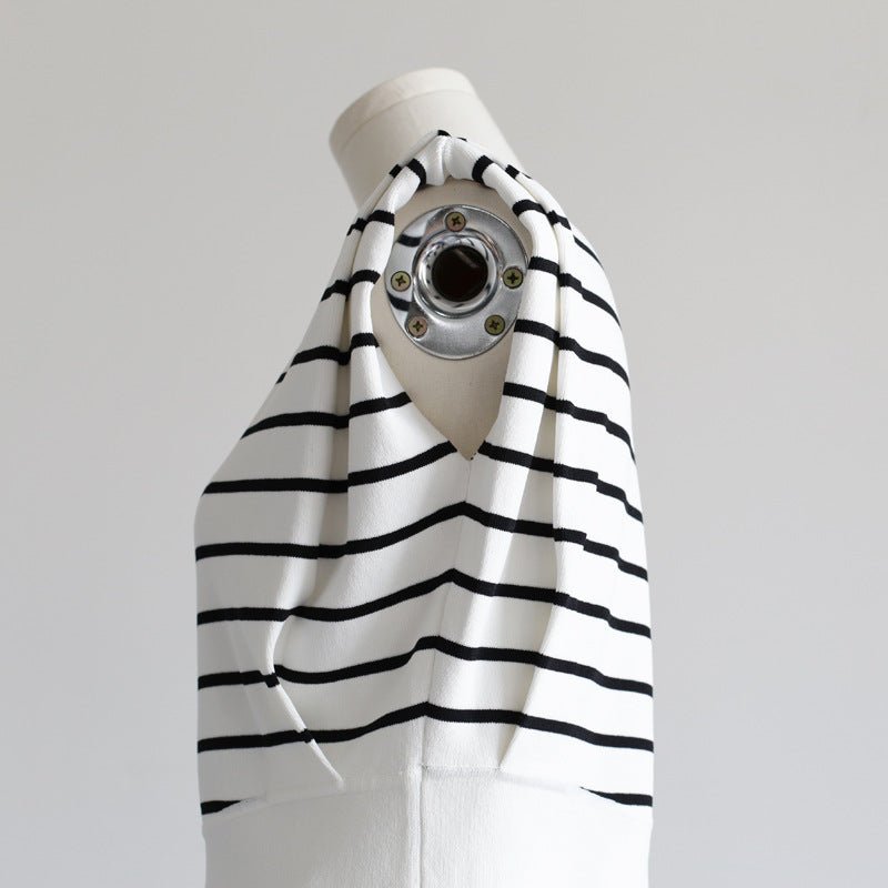 Striped Padded Shoulder Top - Kelly Obi New York