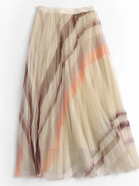 Striped Pleated Tulle Skirt - Kelly Obi New York