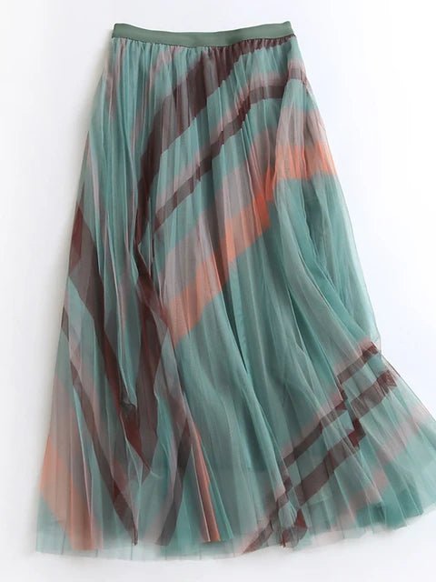 Striped Pleated Tulle Skirt - Kelly Obi New York