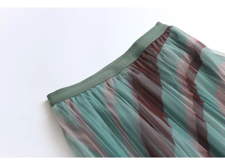 Striped Pleated Tulle Skirt - Kelly Obi New York