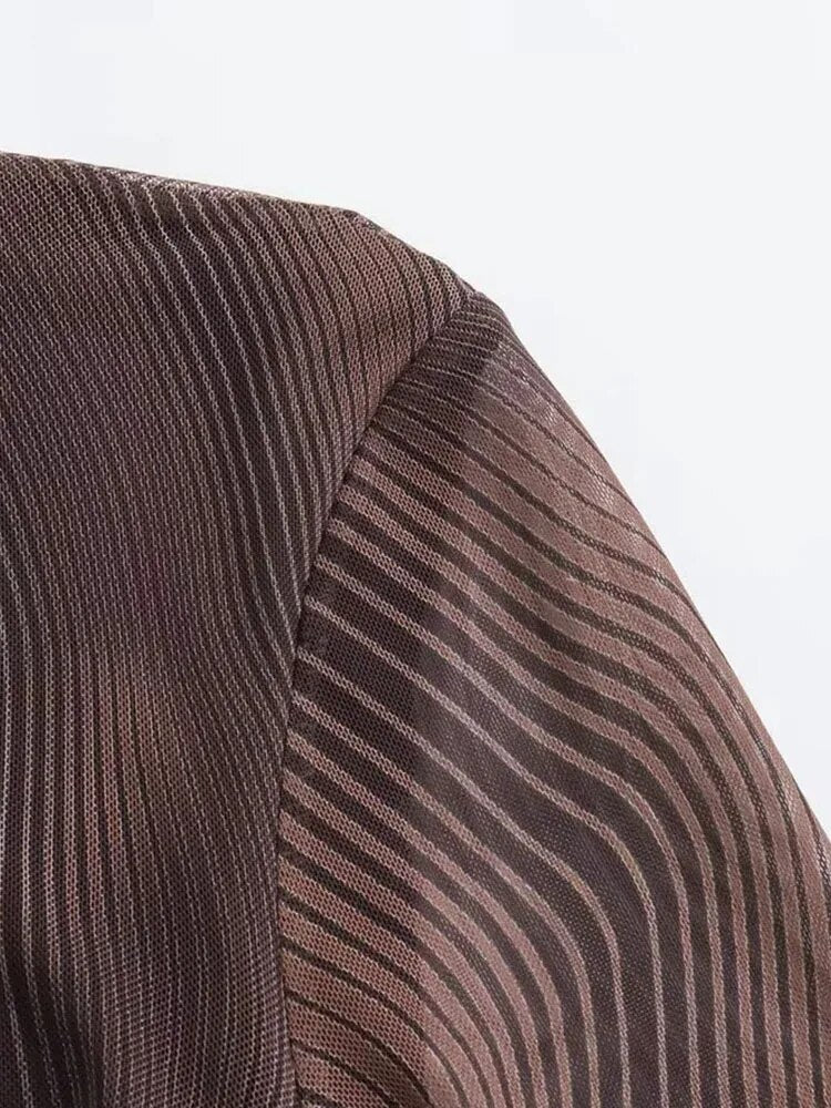Striped Print Tulle Bodycon Dress - Kelly Obi New York