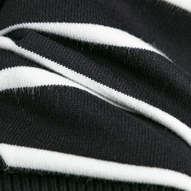 Striped Ribbed Turtleneck Knit Sweater - Kelly Obi New York