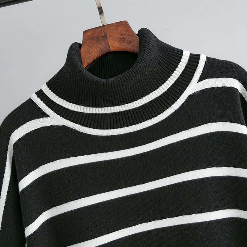 Striped Ribbed Turtleneck Knit Sweater - Kelly Obi New York