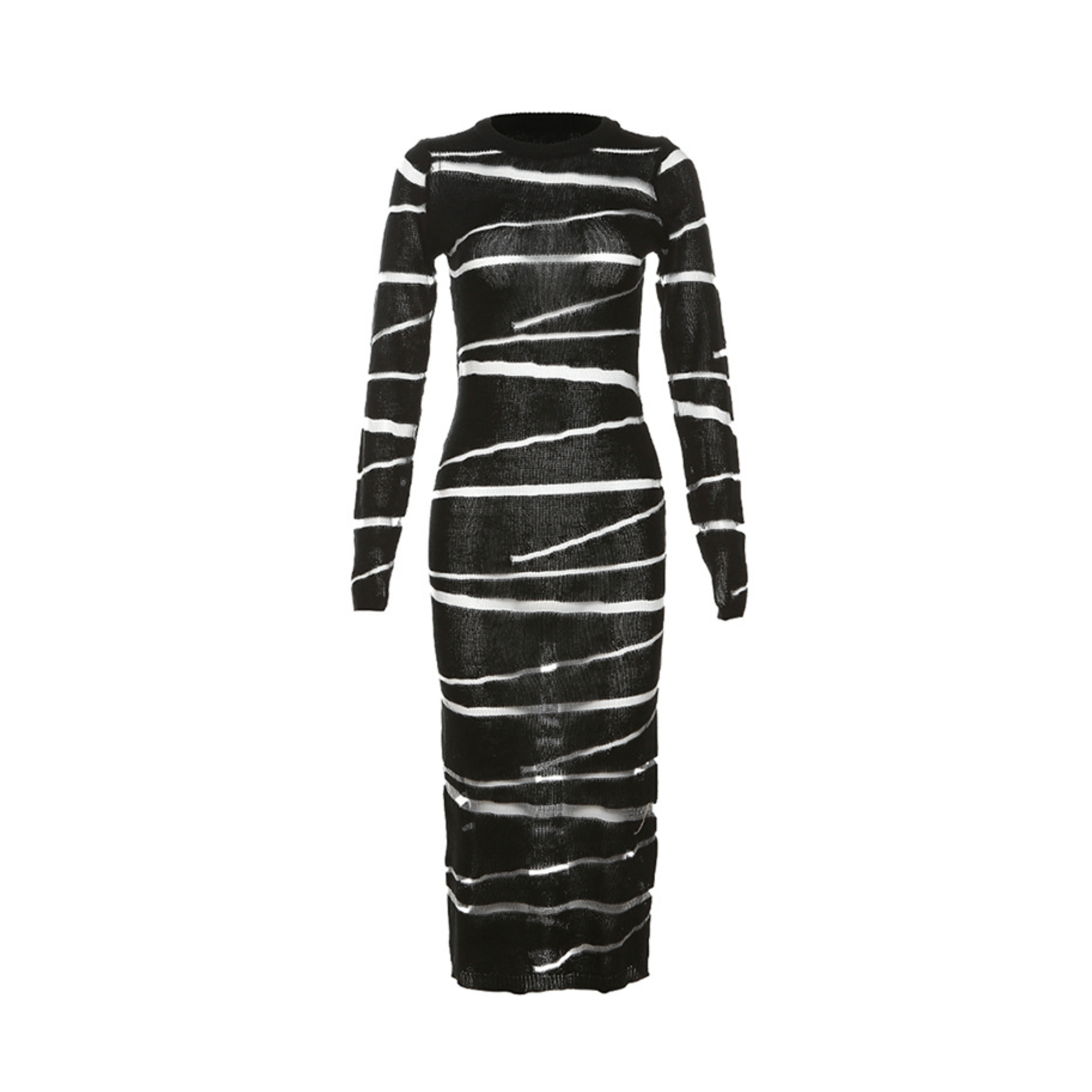 Striped Semi-Sheer Maxi Knit Dress - Kelly Obi New York