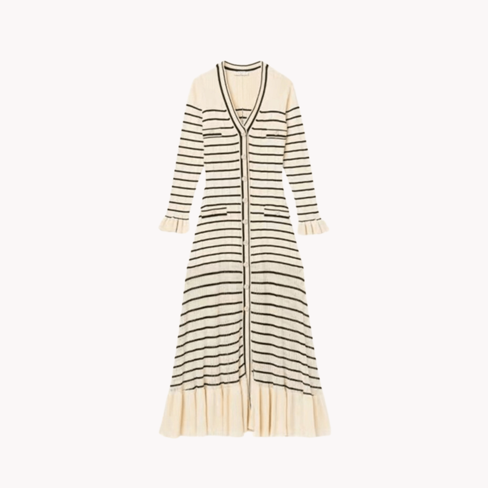 Striped V Neck Knit Midi Dress - Kelly Obi New York