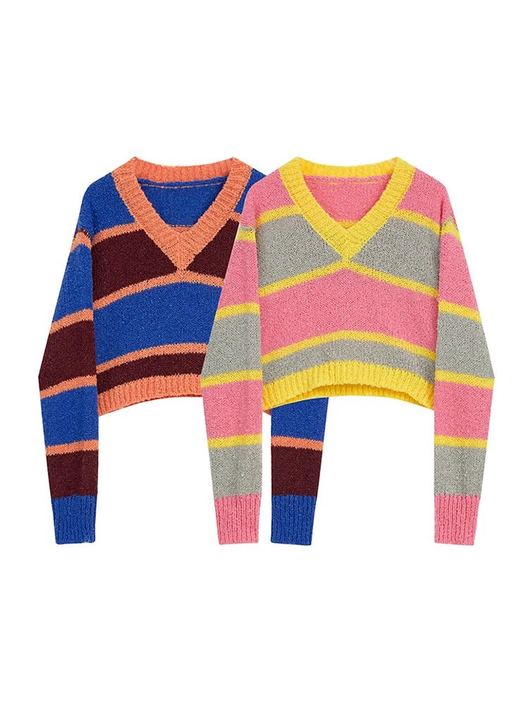 Stripes Cropped Knit Sweater - Kelly Obi New York