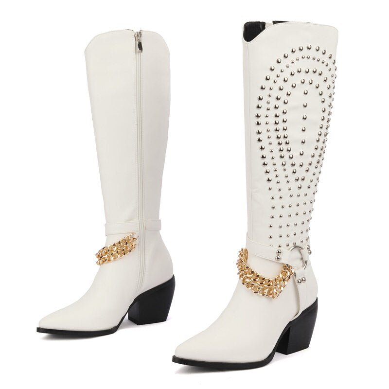 Studded Faux Leather Boots - Kelly Obi New York