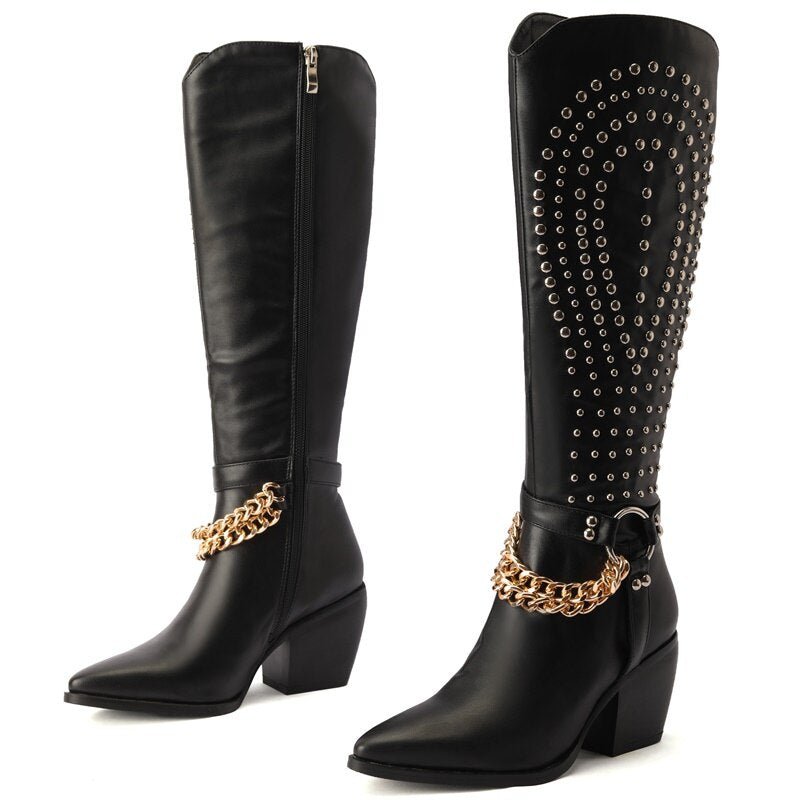 Studded Faux Leather Boots - Kelly Obi New York