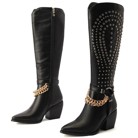 Studded Faux Leather Boots - Kelly Obi New York