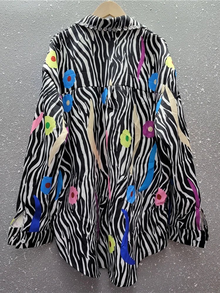 Studs Sequins Zebra Print Shirt - Kelly Obi New York