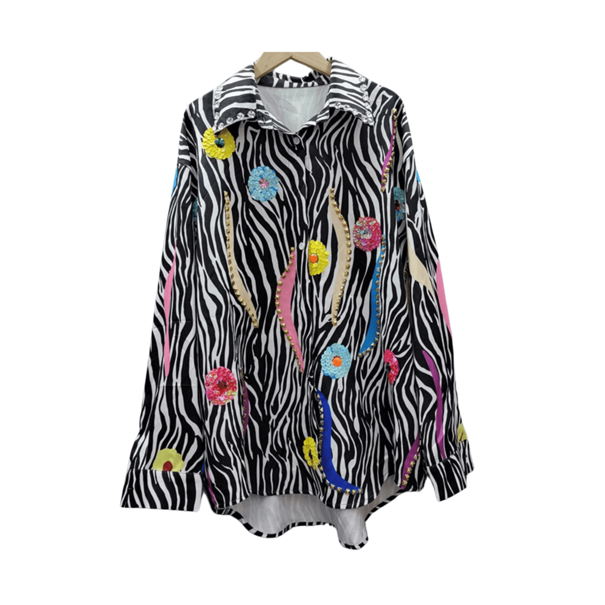Studs Sequins Zebra Print Shirt - Kelly Obi New York