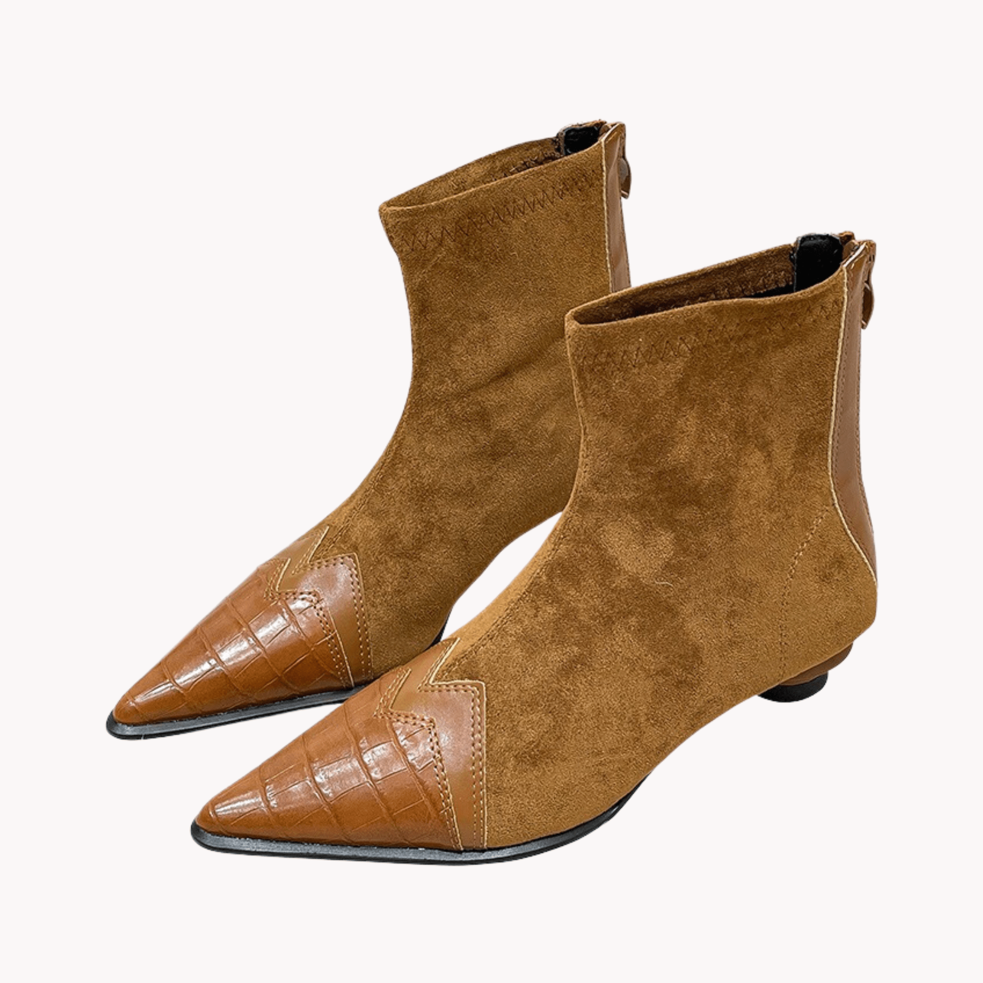 Suede Low Heel Ankle Boots - Kelly Obi New York