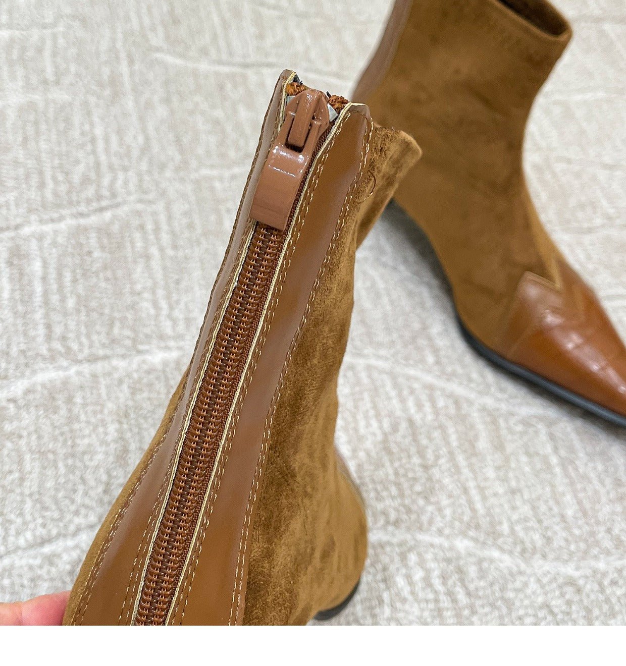 Suede Low Heel Ankle Boots - Kelly Obi New York